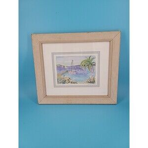 Original Sarah Malin Quiet Cove Watercolor One Of A Kind Signed Framed Matted